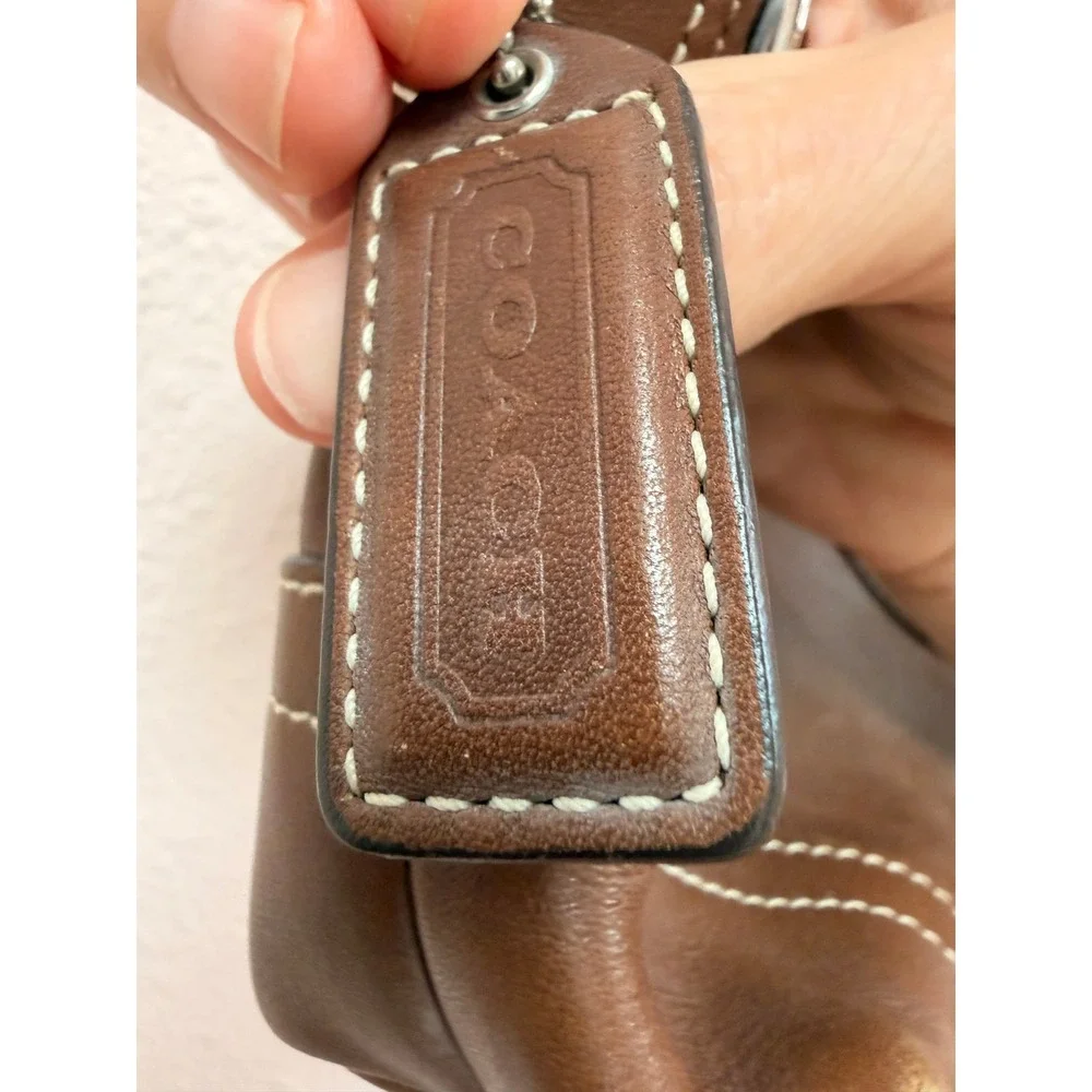 Coach Hampton Demi Baguette East West Brown Leather Vintage Premium Shoulder Bag